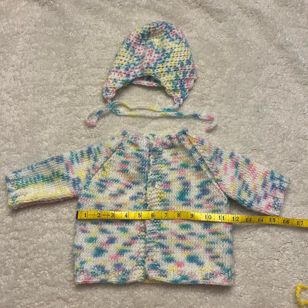 BRAND NEW hand knitted Infant Sweater hat set